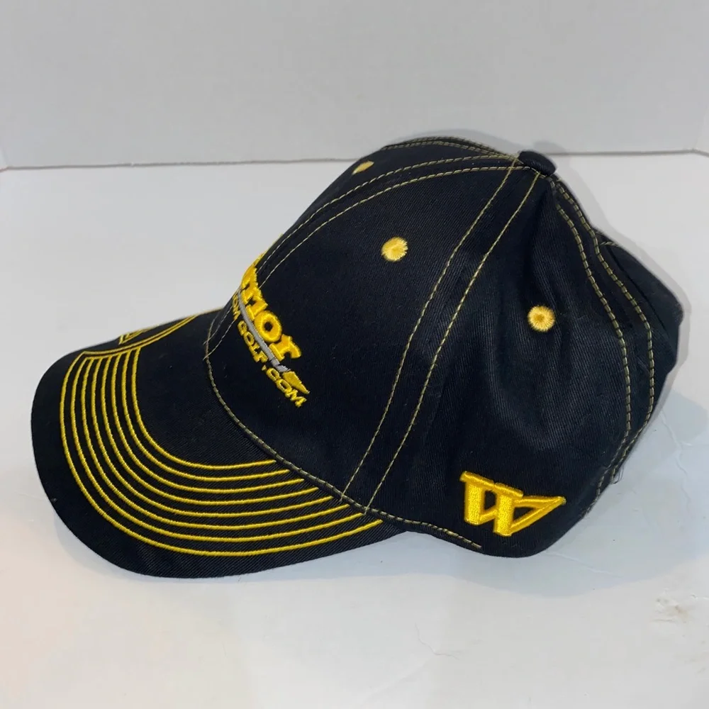 Men’s Warrior Custom Golf Baseball Cap Hat o/s adjustable Black & Yellow - Picture 2 of 7